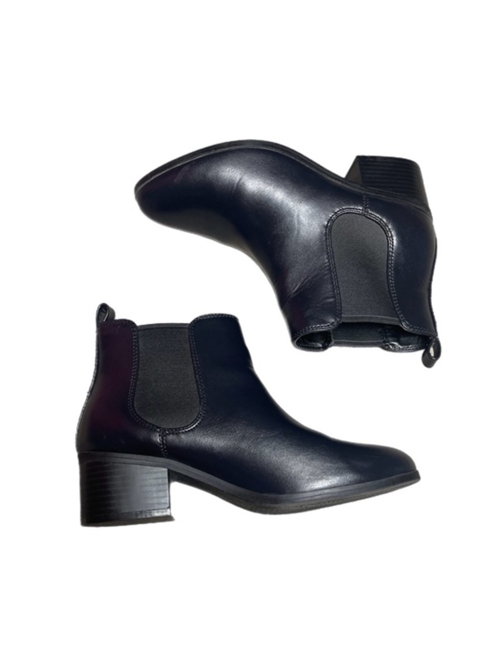 Black Faux Leather Heeled Chelsea Ankle Boots
